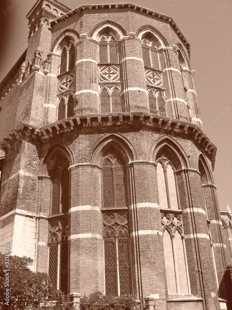 italian church tower with sepia effect, venice, italia