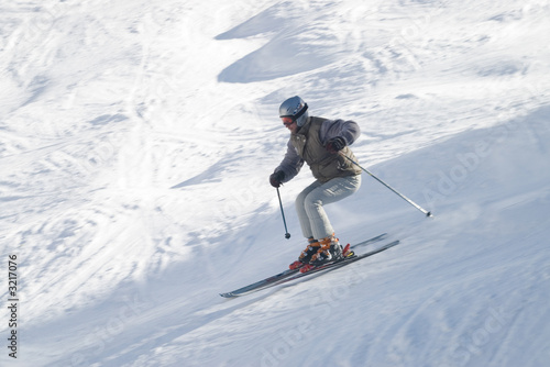 skier with ski pole on snow