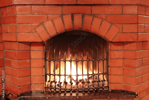 fireplace with iron lattice