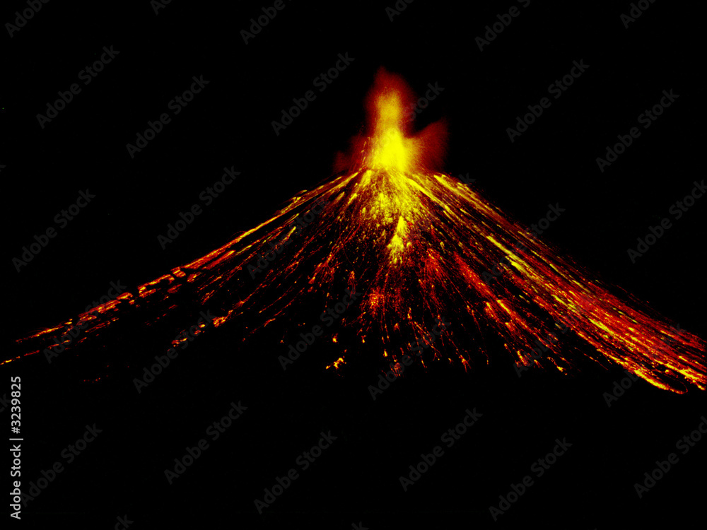 night volcano eruption - obrazy, fototapety, plakaty 