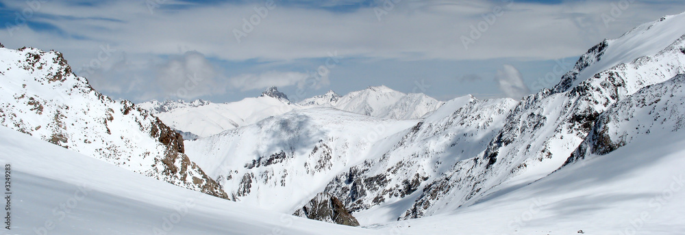 panorama of winter mountains in caucasus