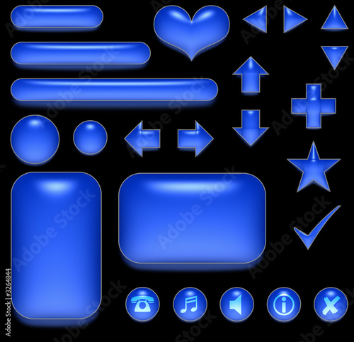 dark blue aqua buttons and elements of web-interfa
