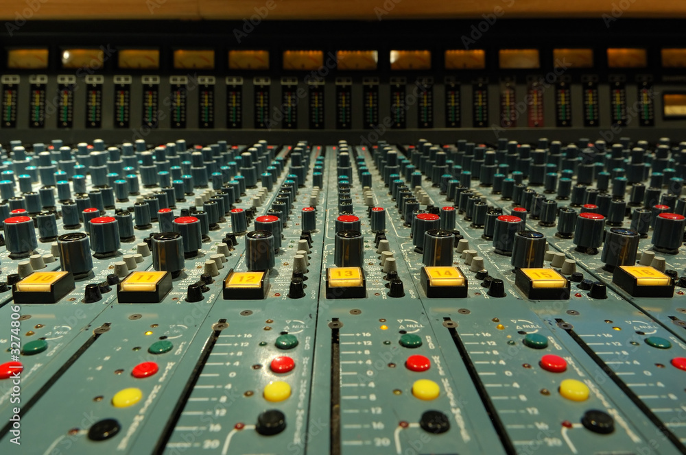 mixing console close-up shot