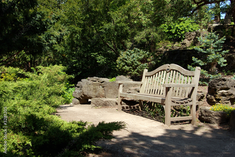park bench in wooded setting