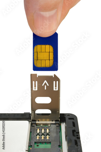 hand install sim card to mobile phone photo