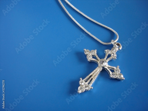 sliver jewelled cross and chain