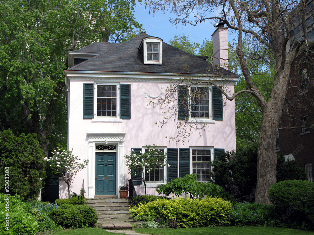 pink stucco house with shady garden pink stucco house with shady garden