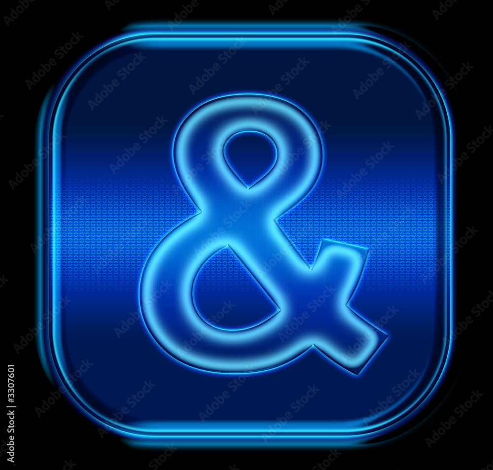 the button symbol and blue neon icon. the button symbol and blue neon icon.