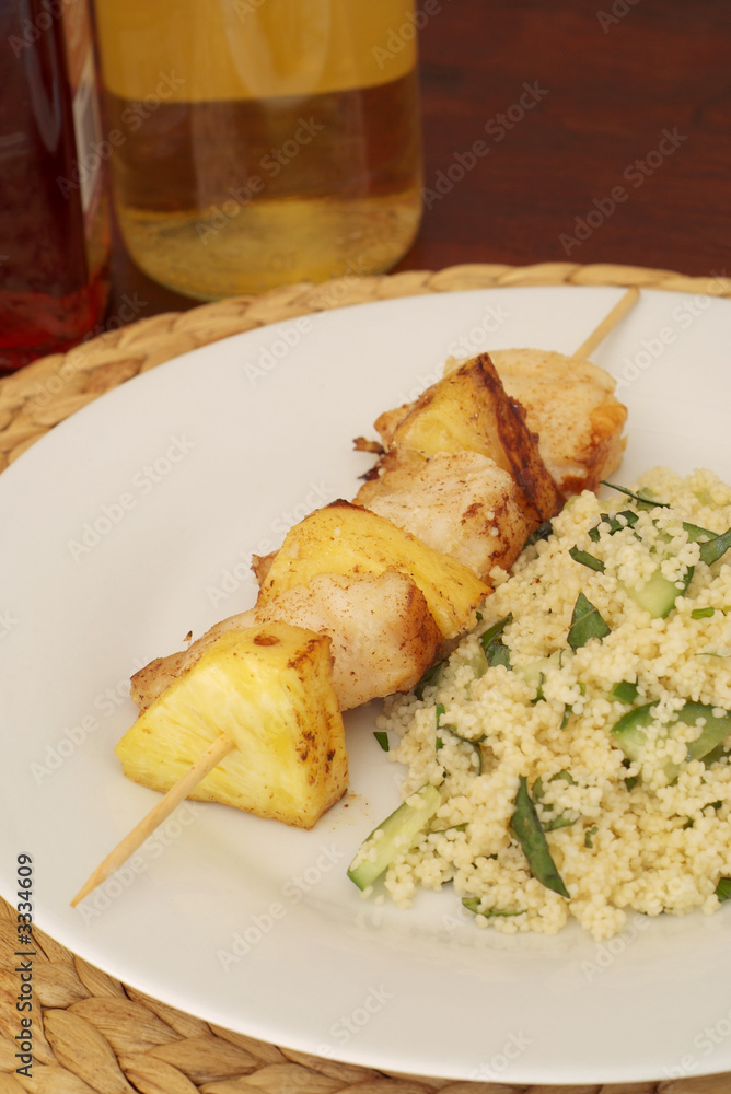 chicken kebab and couscous