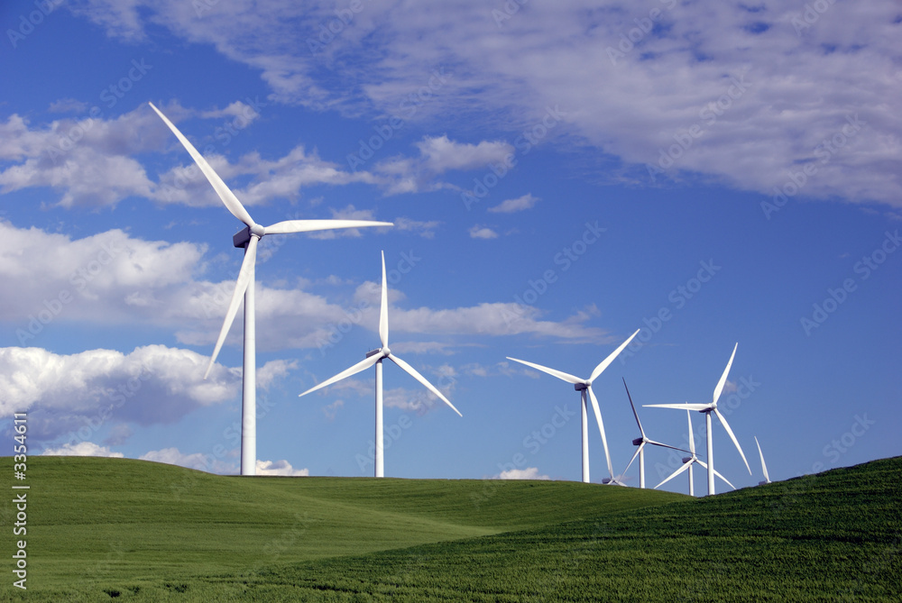 power generating windmills - obrazy, fototapety, plakaty 