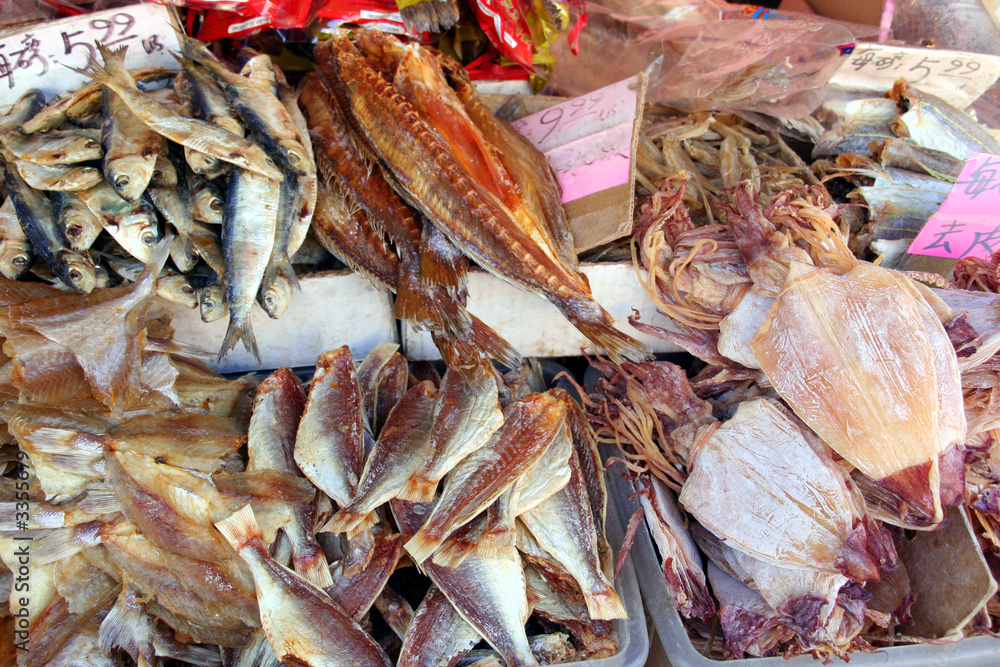 shrivelled up fish in a food market