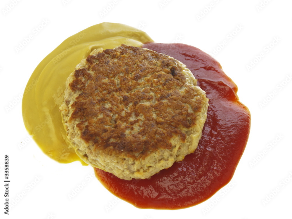 Obraz premium frikadelle auf ketchup und senf