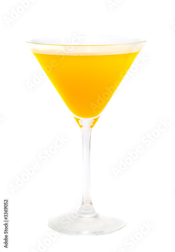a cocktail with an lemon on a white background
