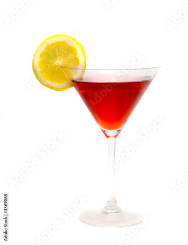 a coctail  with an lemon on a white background