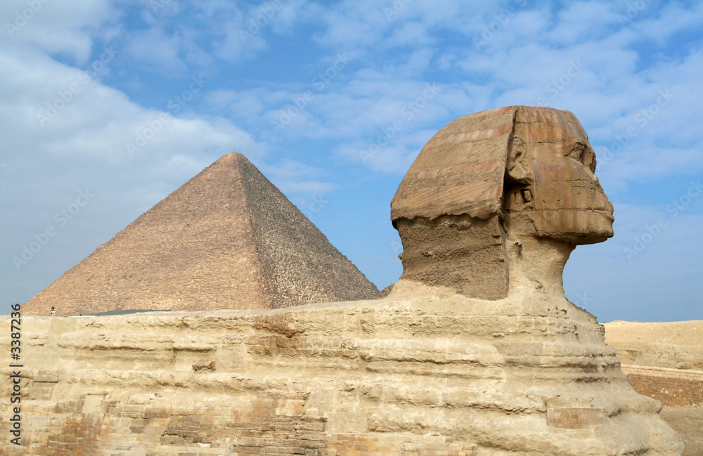 sphinx and the great pyramid in giza, egypt sphinx and the great pyramid in giza, egypt