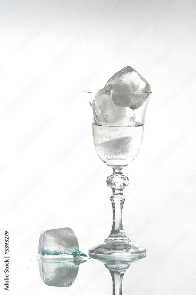 glass with ice cubes