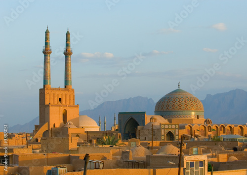 sunset over ancient city of yazd, iran photo