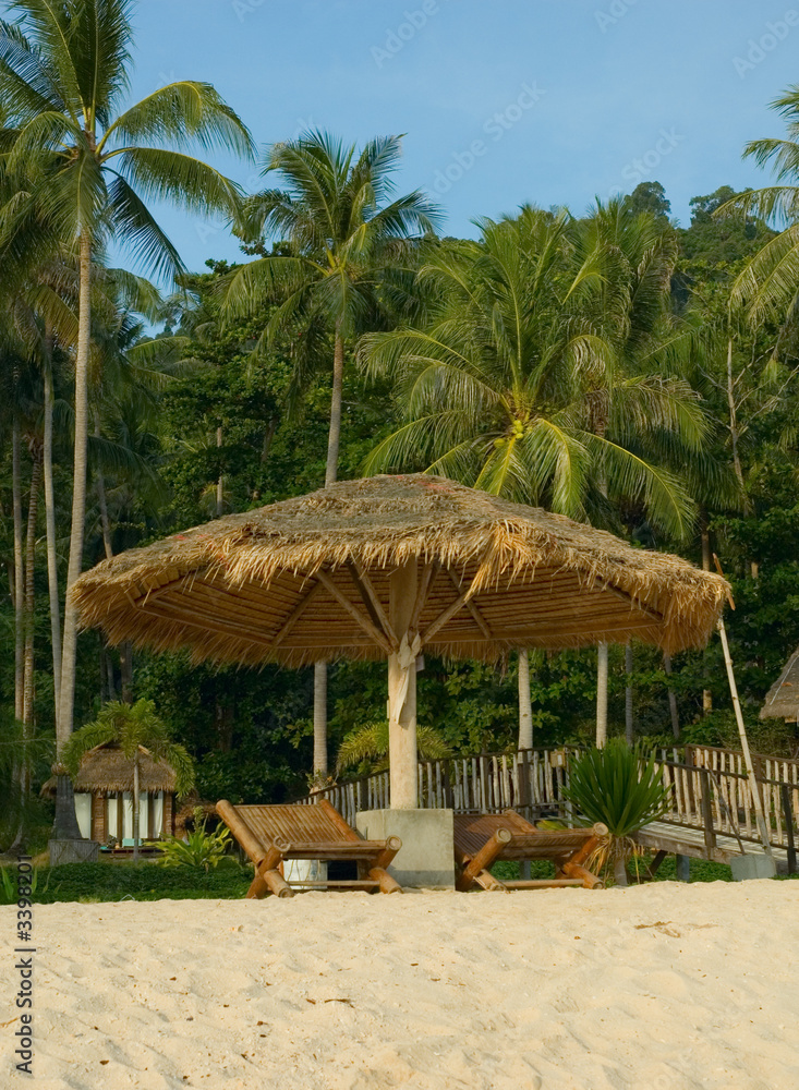 beach chairs at tropical resort
