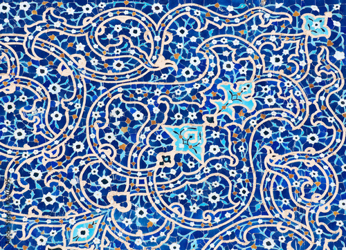 tiled background, oriental ornaments from isfahan mosque, iran