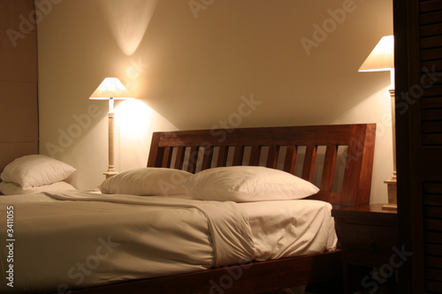 interior of a beach hotel bed room