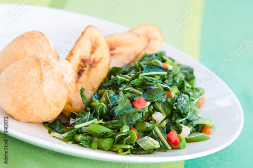 callaloo vegetable (spinach) and friend dumplings