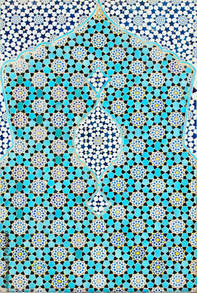 tiled background, oriental ornaments from isfahan mosque, iran tiled background, oriental ornaments from isfahan mosque, iran