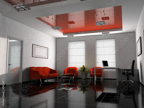 office interior in red 3d rendering