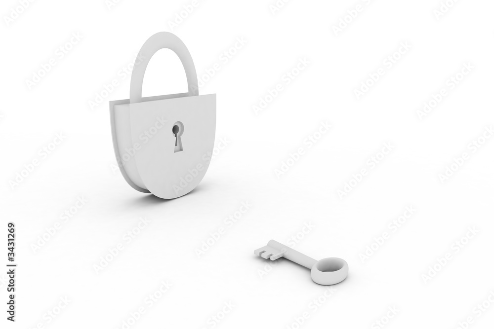 3d render of a key and a lock