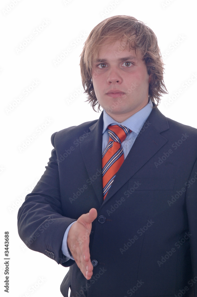 businessman saying welcome 2 businessman saying welcome 2