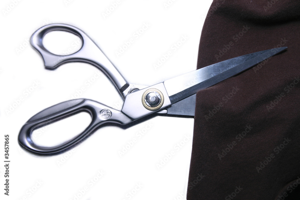 Taylor Scissors Cutting A Piece Of Cloth - obrazy, fototapety, plakaty 
