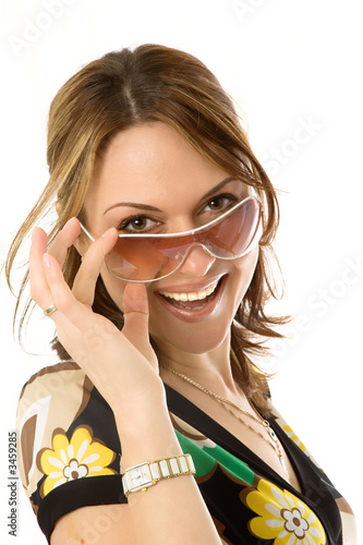 smiling girl in sun glasses photo