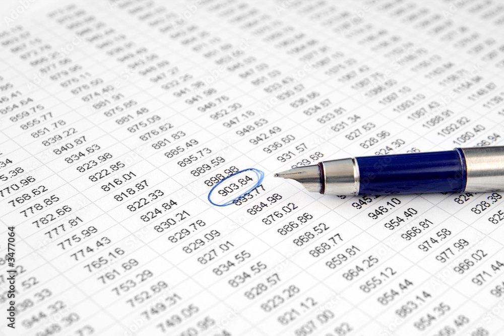 A circled number on a printed spreadsheet. A circled number on a printed spreadsheet.