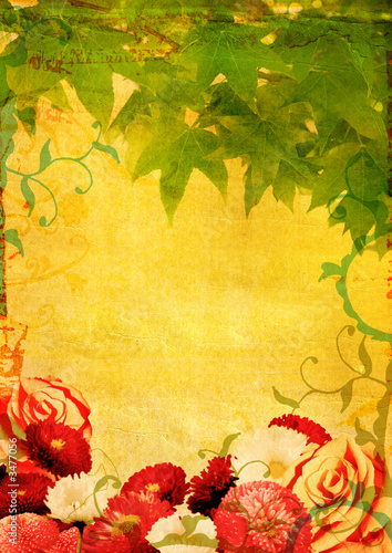 Grunge flowers and leaves background