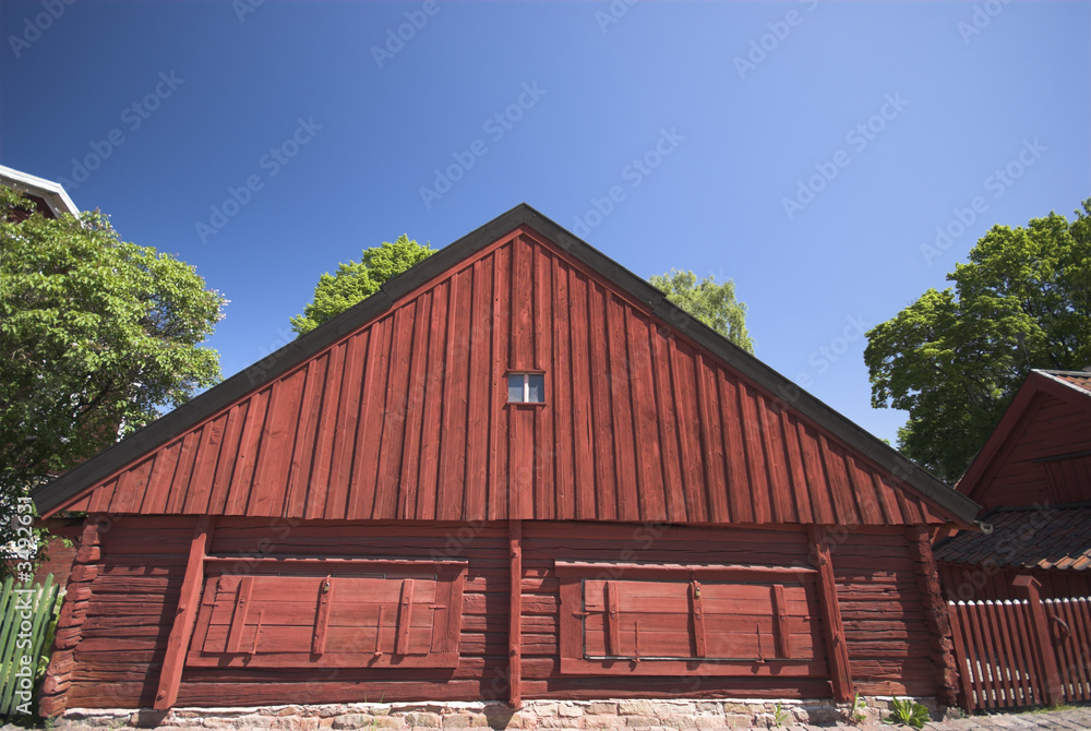 red swedish wooden gable