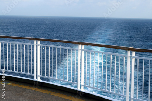 view from a cruise ship deck looking out onto the