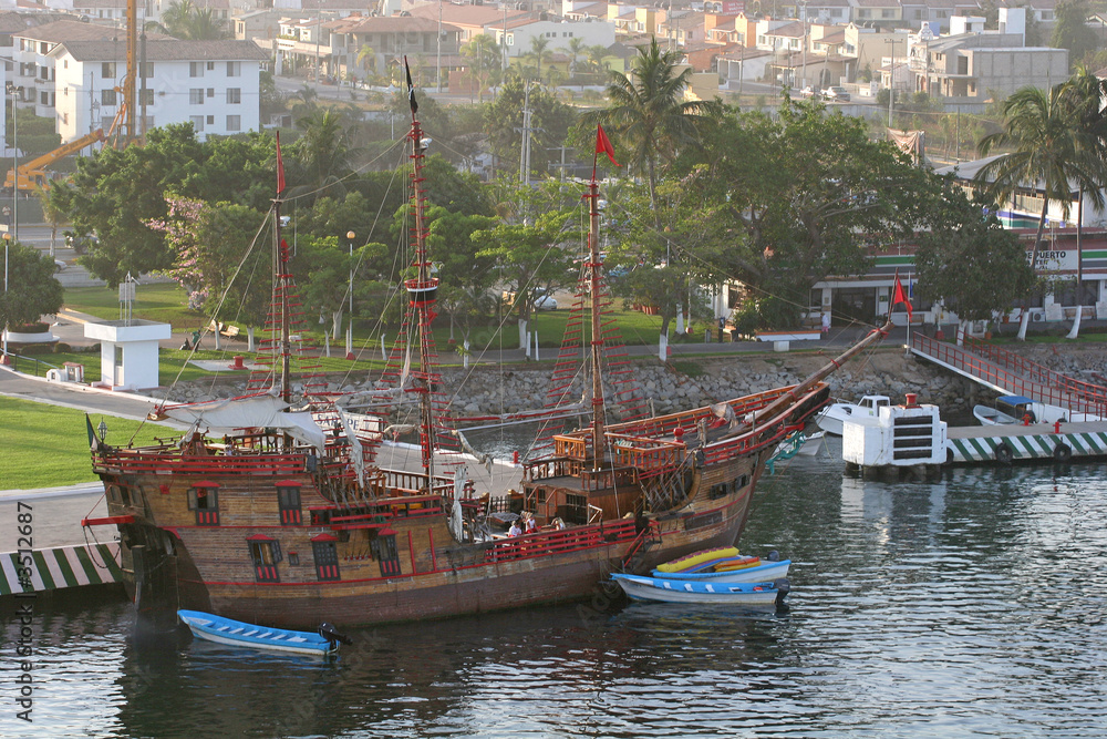 pirate ship in city