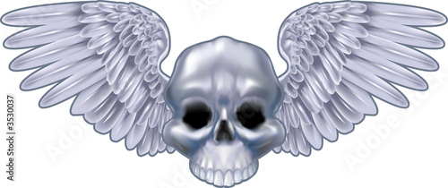 winged metallic skull motif