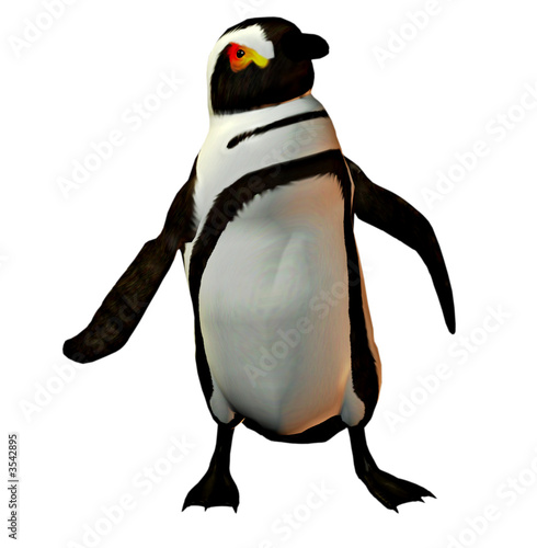 A penguin dancing and waving his flippers about. photo