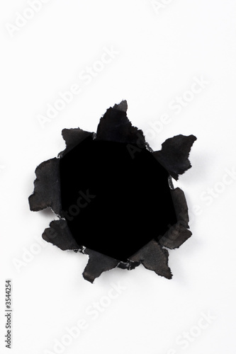 black hole in white paper with black ragged edges