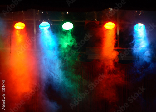 five theater lights with smoke