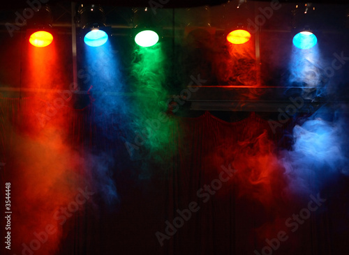 five theater lights with smoke