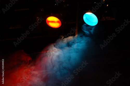 red and blue theater lights with smoke
