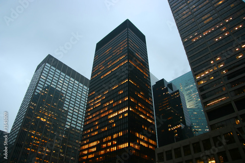 Highrise buildings at dusk in midtown Manhattan  New York