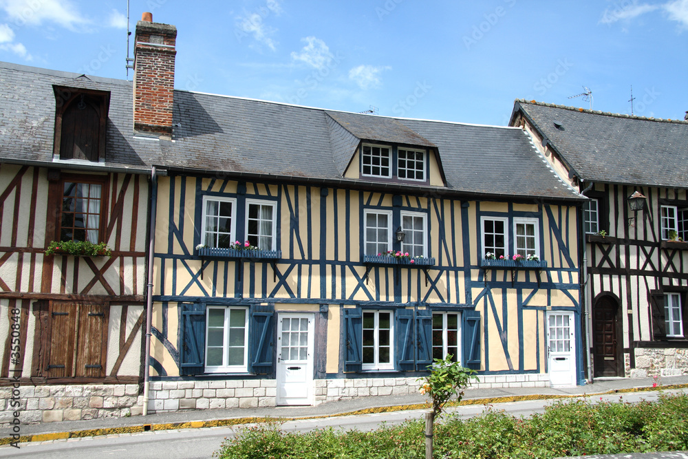 Colourful Timber Framed Village Houses in Normandy, France
