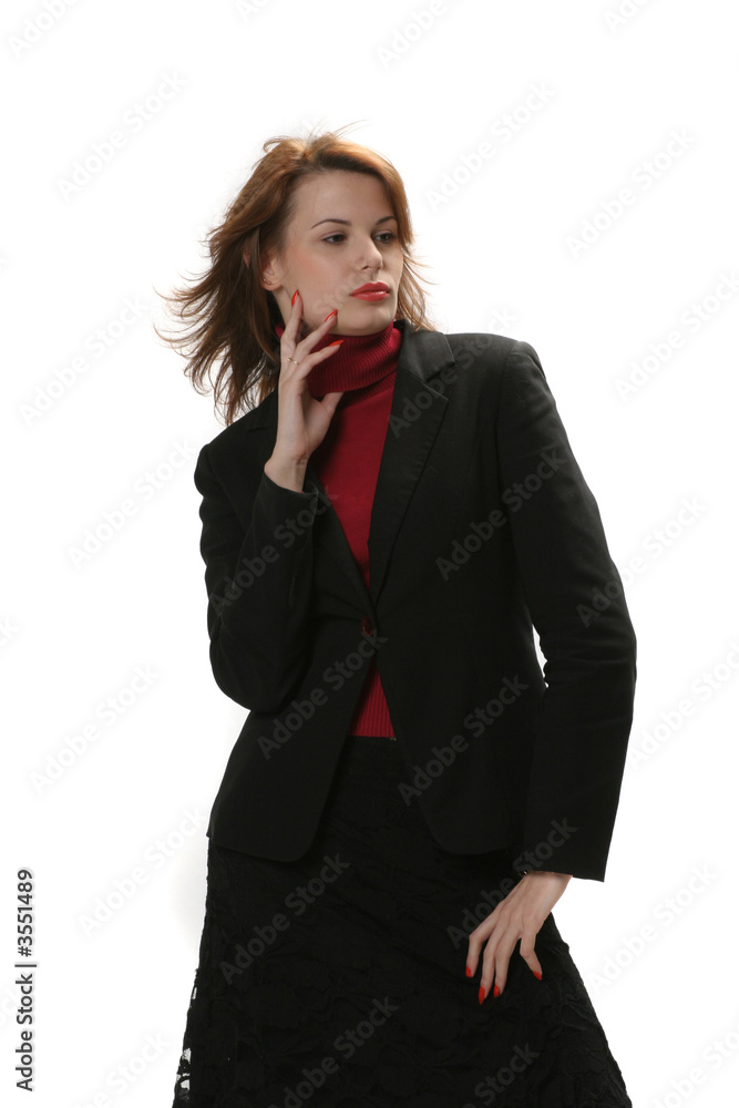 pretty young girl in black sute standing pretty young girl in black sute standing