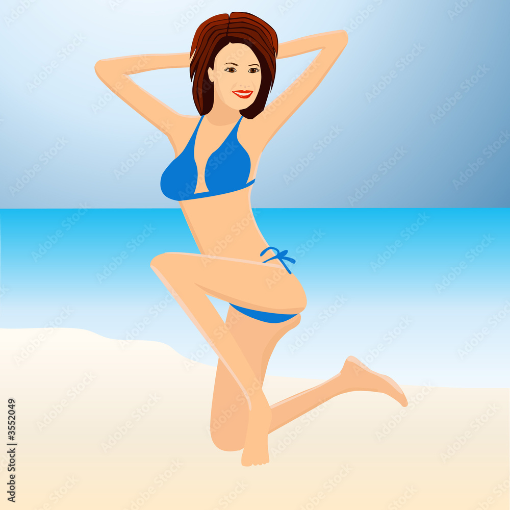 Attractive girl on summer beach - illustration