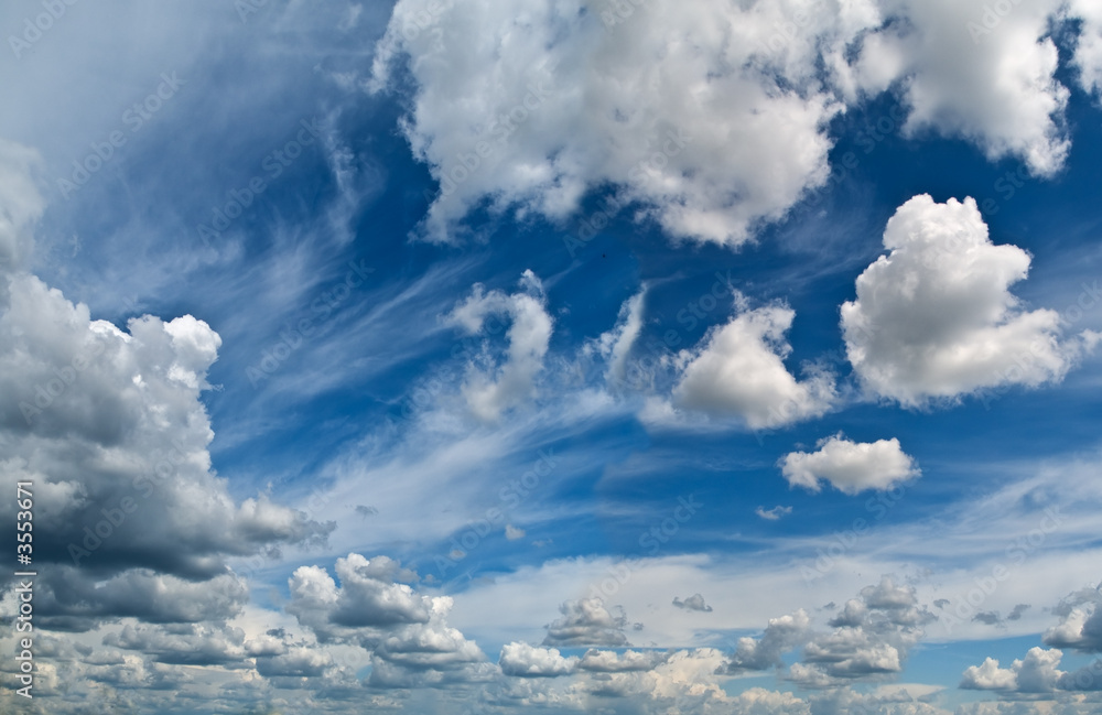 blue summer sky with bright clouds. horizontal blue summer sky with bright clouds. horizontal