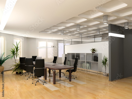 the modern office interior design (3d render). photo