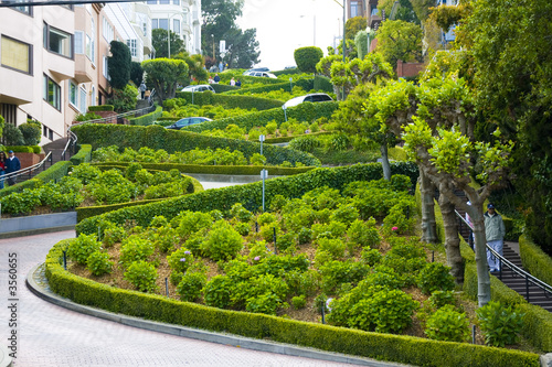 View of Lombard Street, the crookedest street in the worl photo