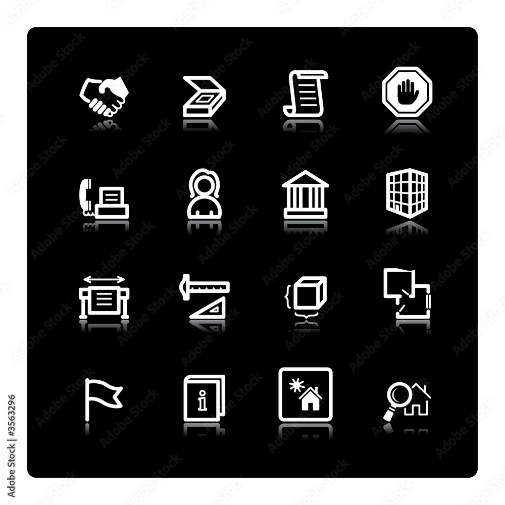 white building icons on the black background white building icons on the black background